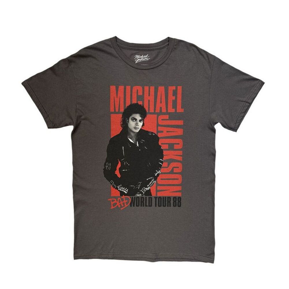 Michael Jackson Unisex Adult Bad World Tour 88 Back Print T-Shirt / Charcoal Gre